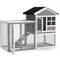Wooden Rabbit Hutch 2-Story Enclosed Wire Cage Gray Asphalt Roof